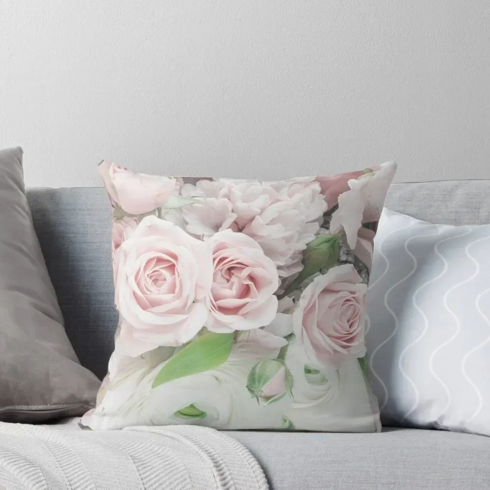 

Romantic Blush Pink & White Roses Throw Pillow Pillow Case Christmas Custom Cushion Photo luxury home accessories pillow