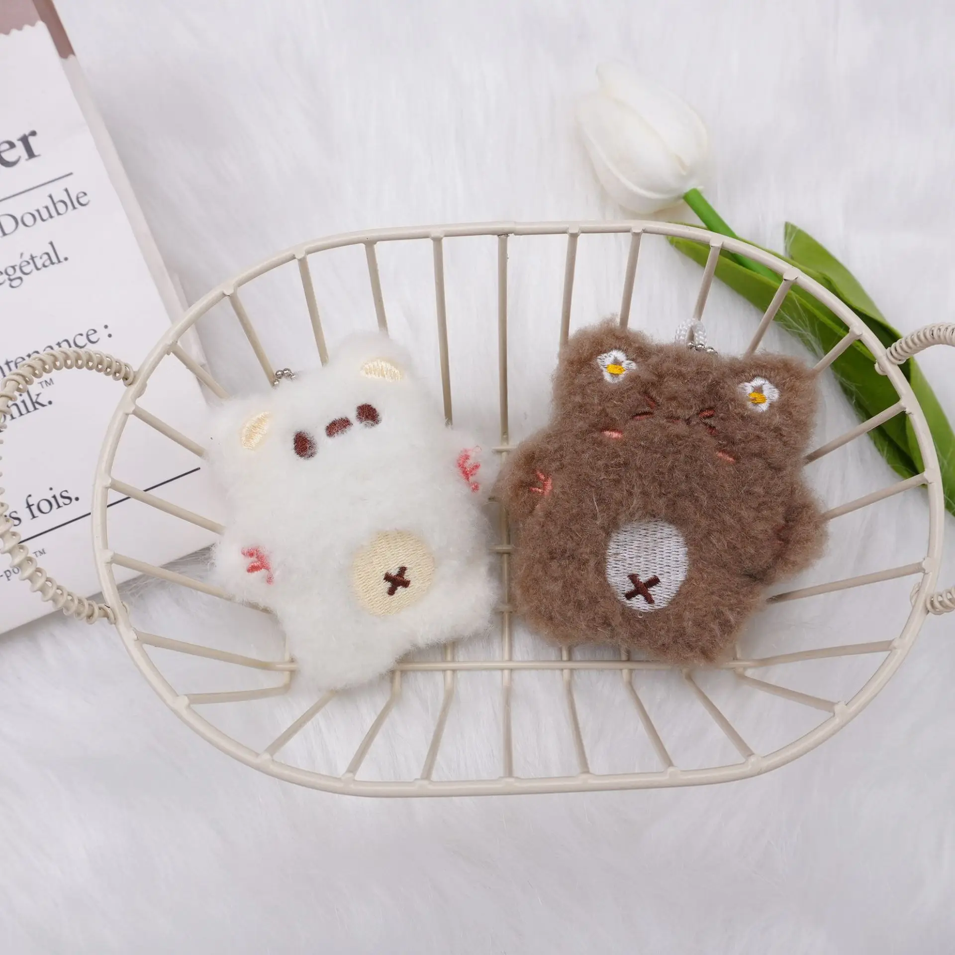 100 Pcs Cartoon Cute Squeaky Bear Keychain Plush Pendant Couple Gift Doll Hanging Decoration