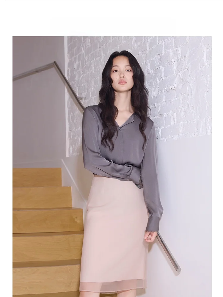 

Женская блузка CEJIA из тяжелого шелкового атласа с V-образным вырезом и длинным рукавом, с жемчужным блеском, для офиса, весна-лето