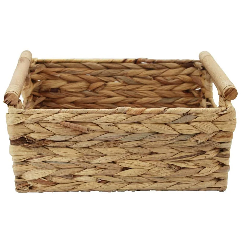 

Storage Basket Made By Water Hyacinth With Wood Handles, Arts And Crafts. (Middle)