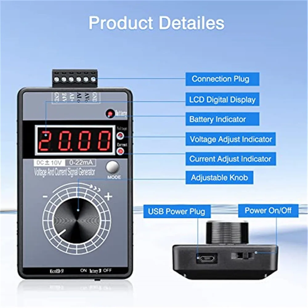 Rechargeable 0-22mA/4-20mA DC 0-10V signal generator LCD display Current and voltage analog generator for PLC panel debugging