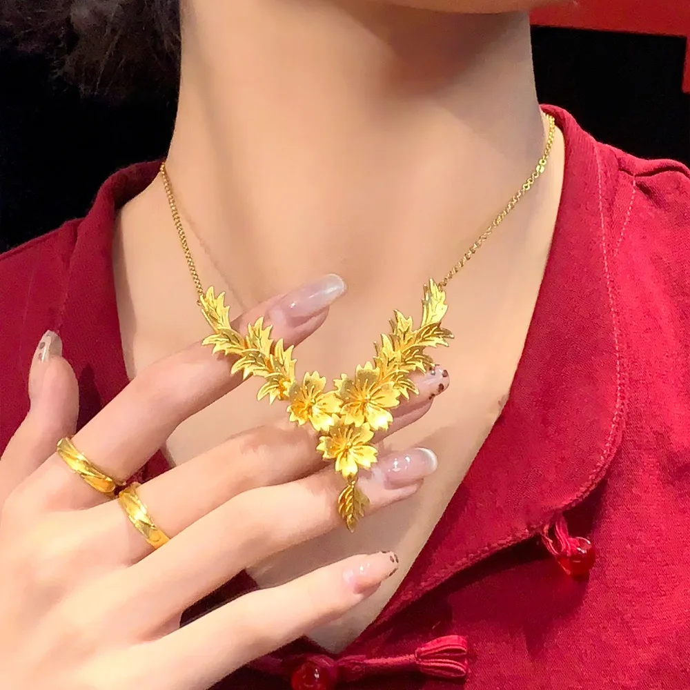 Wedding flower brocade necklace female flower set chain engagement 9999gold