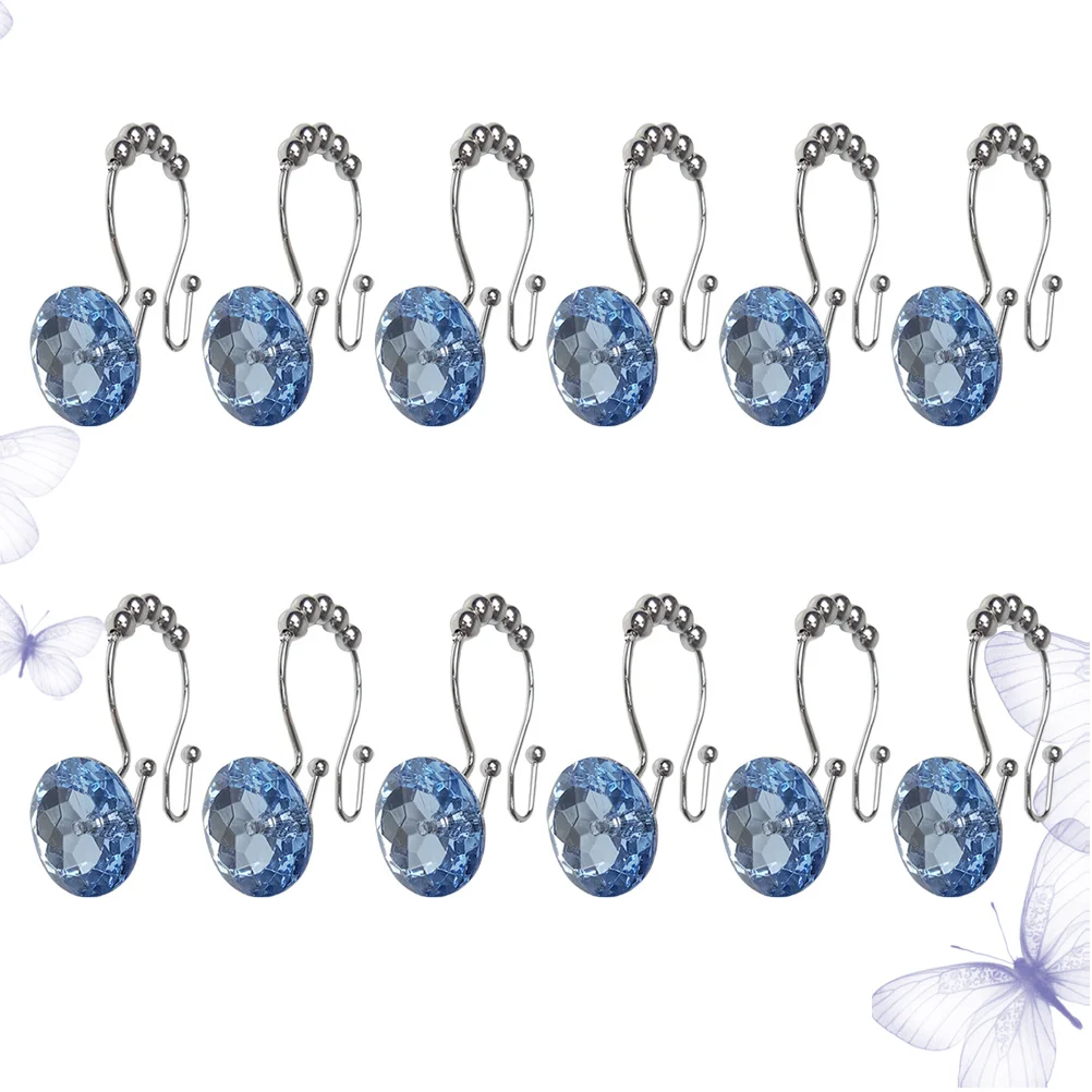 

12 PCS Shower Curtain Rod Rings Rhinestone Hook Rustproof Hooks Travel