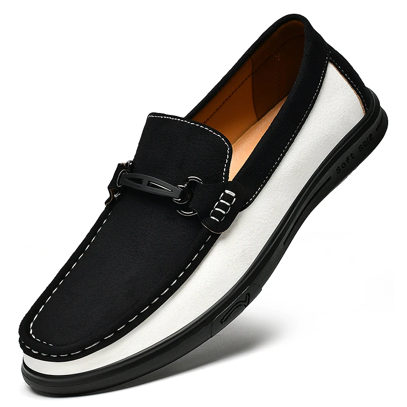 

Модные мужские кожаные туфли без шнуровки на плоской подошве, удобная мужская повседневная обувь, уличная мужская прогулочная обувь, обувь для вождения из спилка