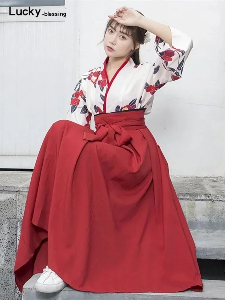 

Японское кимоно Stijl Bloemenprint Jurk Lange Rok Kaw Meisjes, комплект вечернего халата, винтажный костюм Aziatische, женский костюм для косплея, новинка