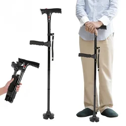 Bastón plegable con luz LED para caminar, bastón telescópico plegable con alarma, bastón de confianza para caminar, muletas para ancianos, bastones de Trekking de doble mango