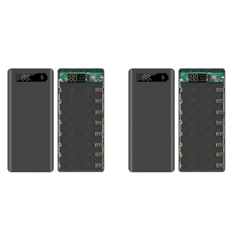 2X 5V Dual USB 8X18650 Power Bank Case With Digital Display Screen Mobile Phone Charger 18650 Battery Holder-Black