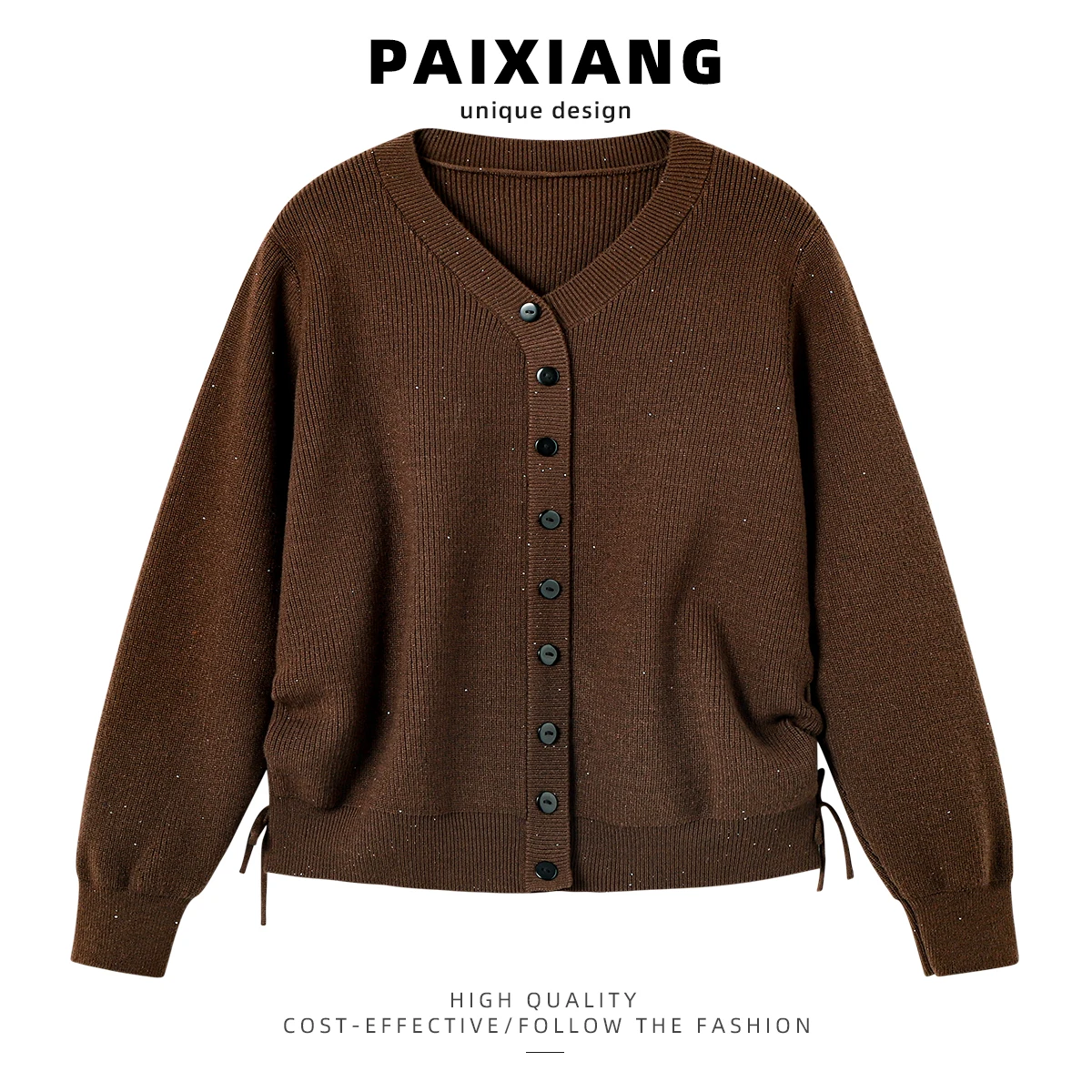 

PAIXIANG Women's V-ne Sweater Dstring Open Cardigan Slim Fit Retro Sle Winter New Arrival Pure Color Commute Sle