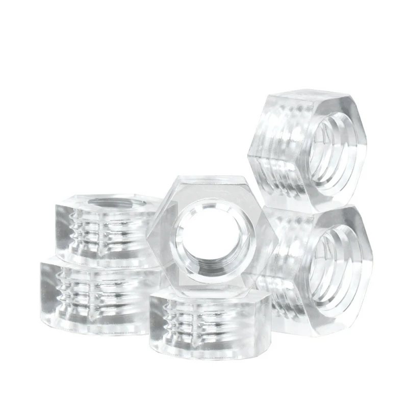 10/50pcs Acrylic Transparent Hexagon Nut M2.5 M3 M4 M5 M6 Clear Nylon Plastic Metric Hex Nuts Hardware
