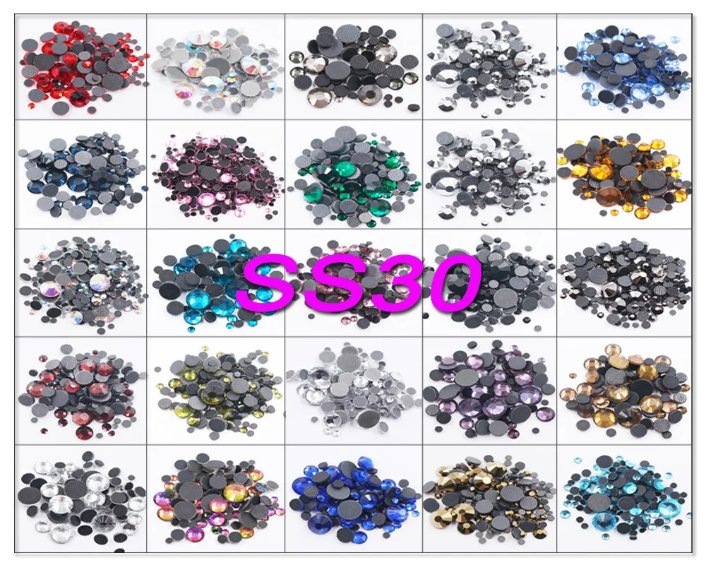 SS6-SS20 Flache Hotfix-Strasssteine in verschiedenen Farben, runde Kristalle, Strasssteine mit Klebstoffbasis, Glasperlen, aufbügelbare Strasssteine – Detail 4