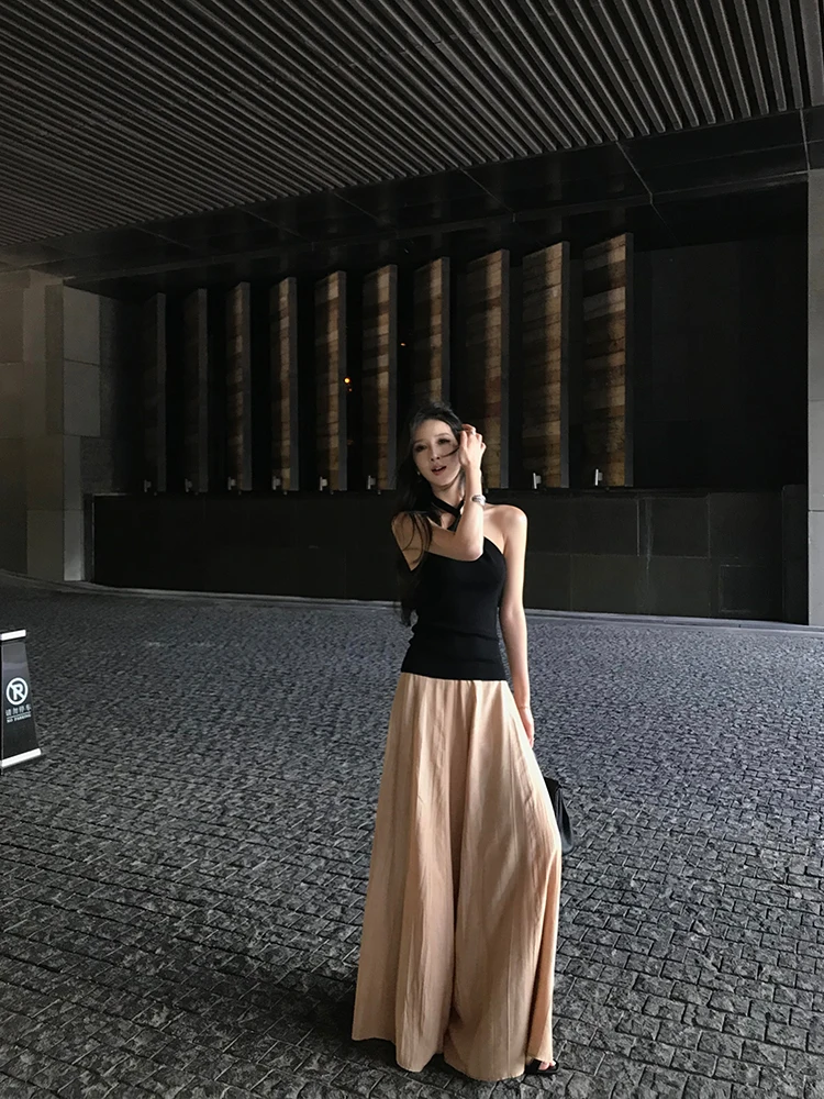 

Summer Women's Loose Casual Pants Draped Dyed Linen Floor-Length Trousers Comfortable Lazy Sle High Waist Straight Leg