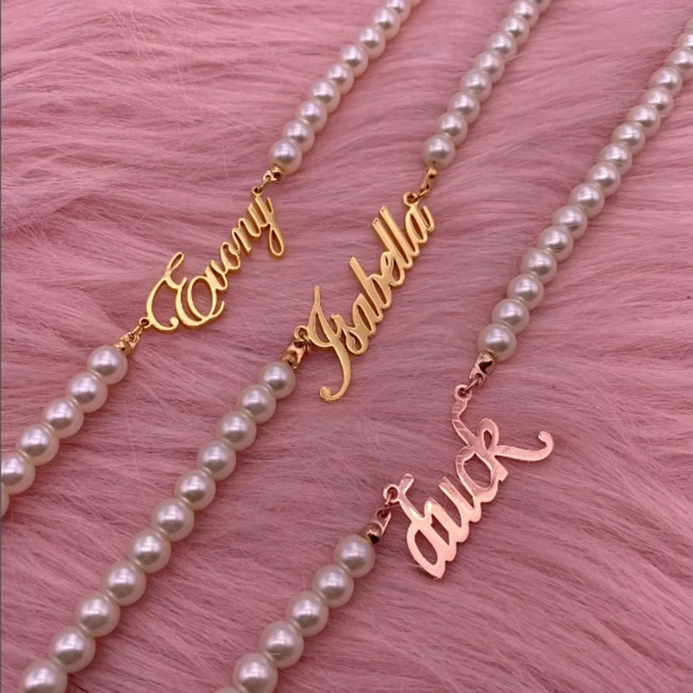 

2025 DIY Creative Custom Hollow English Letter Pearl Chain Necklace for Women, New 18k Stainless Steel Jewelry Gift