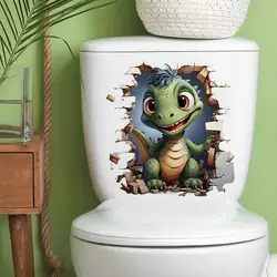 Cartoon Dinosaur Toilet Lid Decal Waterproof WC Door Sticker Removable Self-Adhesive Decor  Household Stickers M911