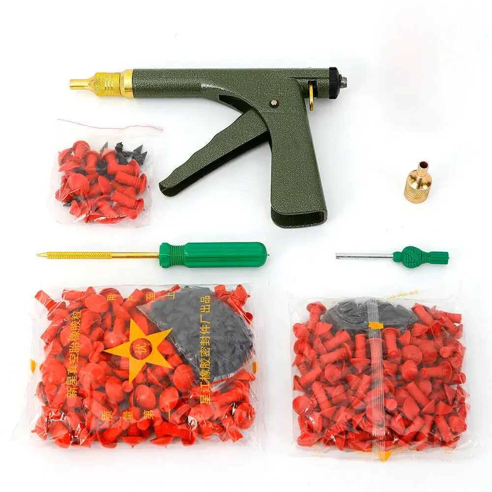 

Tire Repair Gun Kit, Wheel Repair Tool with Mushroom Rubber Plugs and Nozzle Plugger