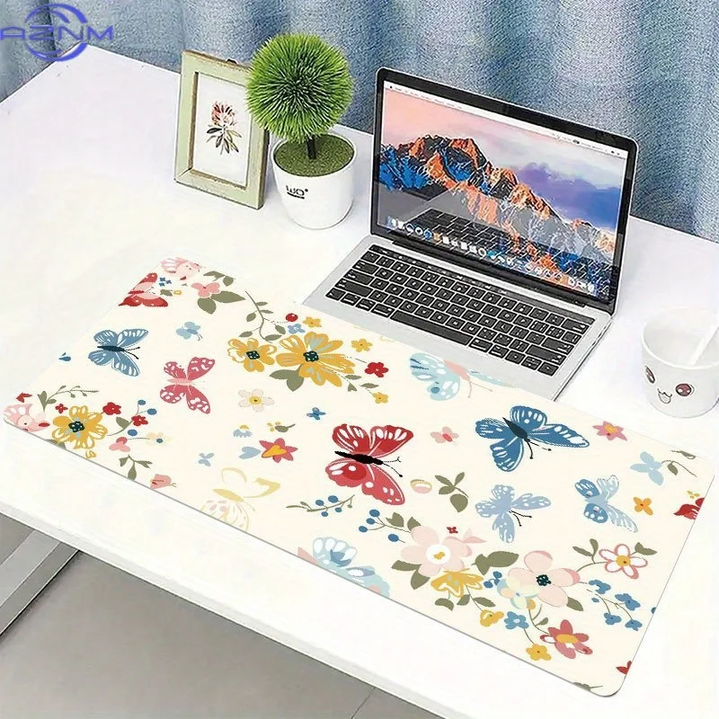 One Mouse Pad Measuring  cm, Featuring a Non-Slip Extended Design with a Beautiful Flower And Butterfly Pattern, Perfect for Dec