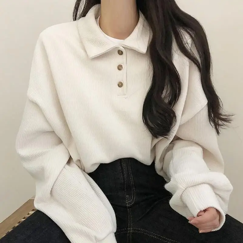 Sweatshirts Women Kawaii Pure Simple New Autumn Turn-down Collar Preppy Style Fashion Tender Girlish Loose Basics Ulzzang Female