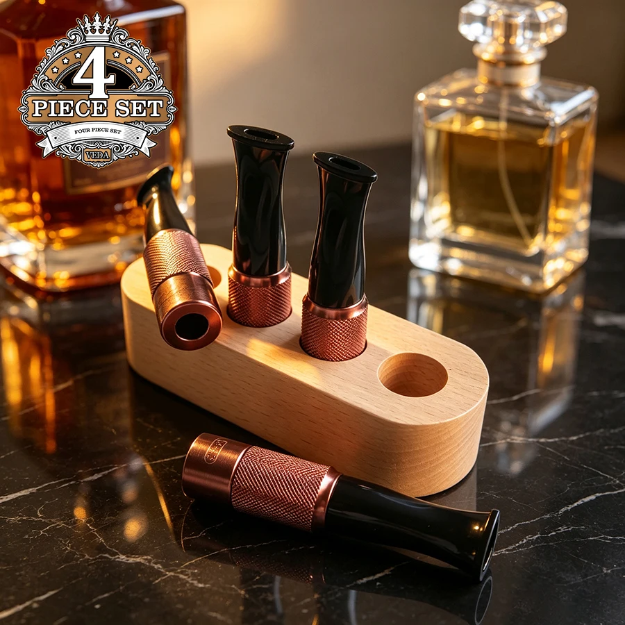 4-PC Mini Cigar Holder Set, Fits 20–32 Ring Gauge Cigarillo Mouthpieces, Cigarillo Accessories, Premium Exquisite Holiday Gift