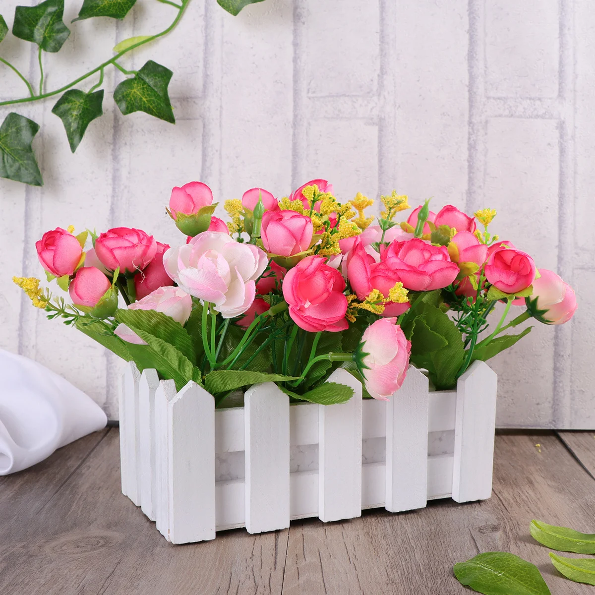

16Cm Artificial Flowers Arrangement Pink Fabric Blooms For Home Office Decor Timber Fence Simulation Plant Indoor Outdoor