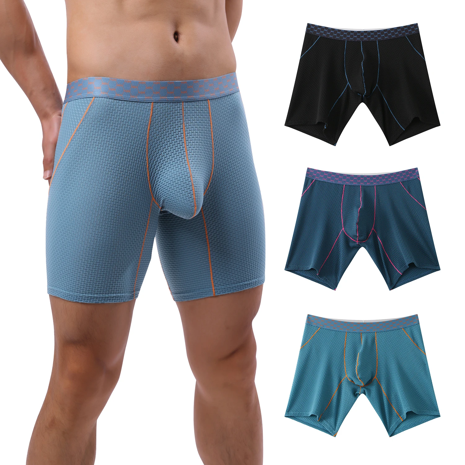 

Men's Waffle-Knit Ice Silk Boxer Briefs - Anti-Chafing Workout & Gym Trunks Breathable & Quick-Dry Underwear