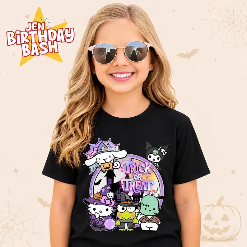 2026 Hello Kitty Kuromi Cinnamoroll My Melody Cartoon T-shirt for Girls Halloween Y2k Ins