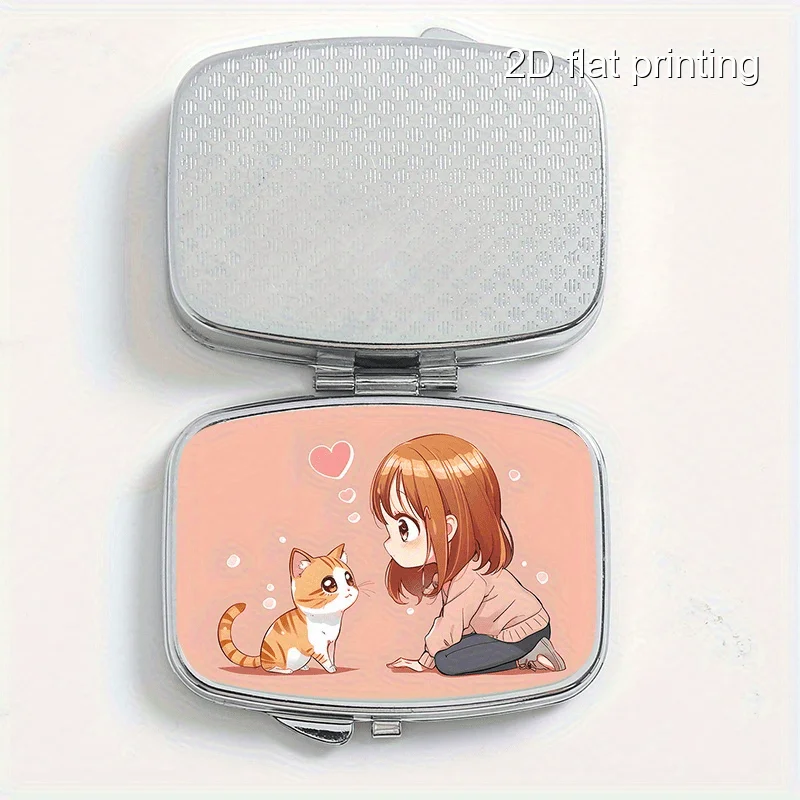 Square Metal Box with Character and Cat Prints, Two-Compartment Metal Box, Mini Portable Metal Box, Suitable for Travel, Outdoor Activities, or as a Portable Metal Case for Wallets or Bags, Decorative Jewelry and Earring Storage Box, Multifunctional Metal Box, Multi-Compartment Storage Box for Vitamins, Organizer Box, Suitable for Home Use, Travel, Sealed and Moisture-Proof, Unique Holiday Gift, Birthday Small Gift, Collection Box