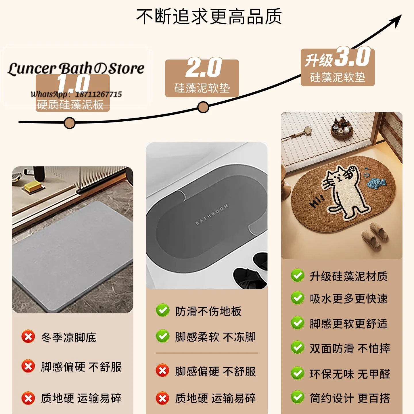 Bathroom floor mat Household dirt-resistant and wear-resistant diatom mud floor mat Special water-absorbing quick-drying