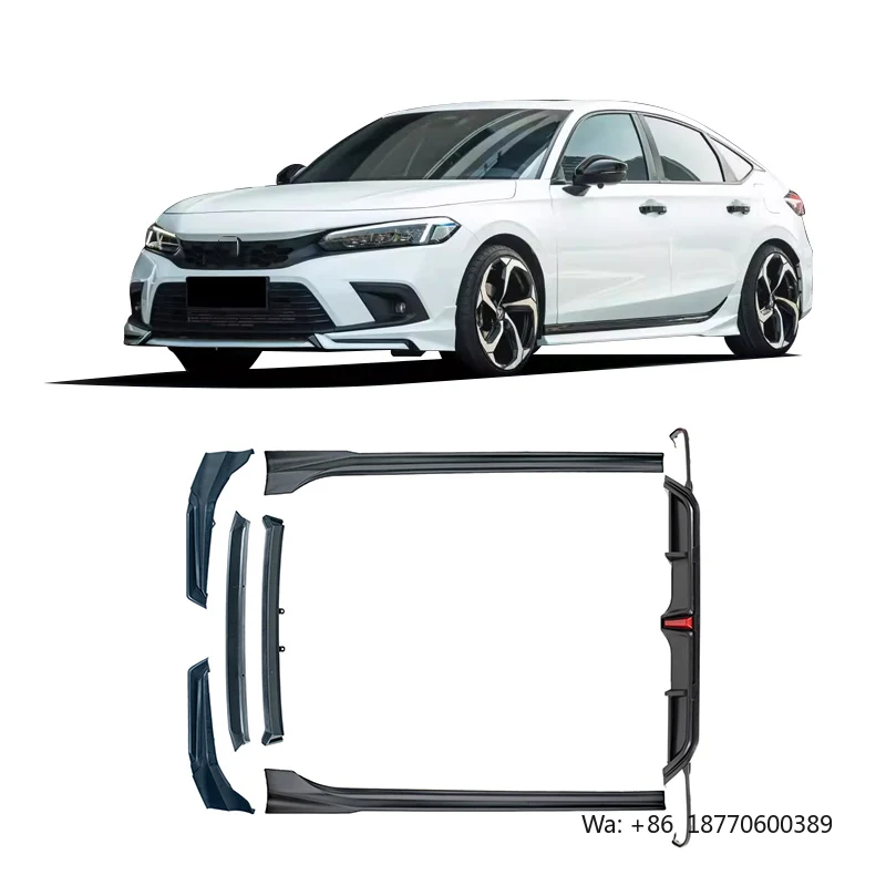 Комплект обвесов Axinda Factory высокого качества с полированной отделкой для Civic 2022 Hatchback: пластиковый передний сплиттер, задний диффузор, боковые элементы