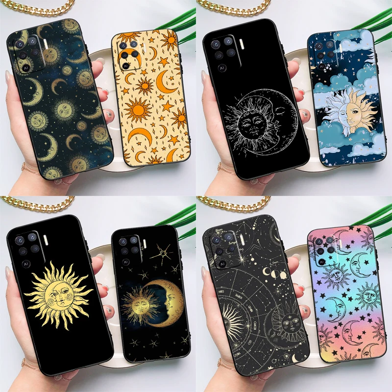 Sun Moons Star Astrological Celestial Case For OPPO A17 A57 A77 A78 A15 A16 A52 A72 A76 A96 A74 A94 A5 A9 A31 A93 A54S A53S A57S