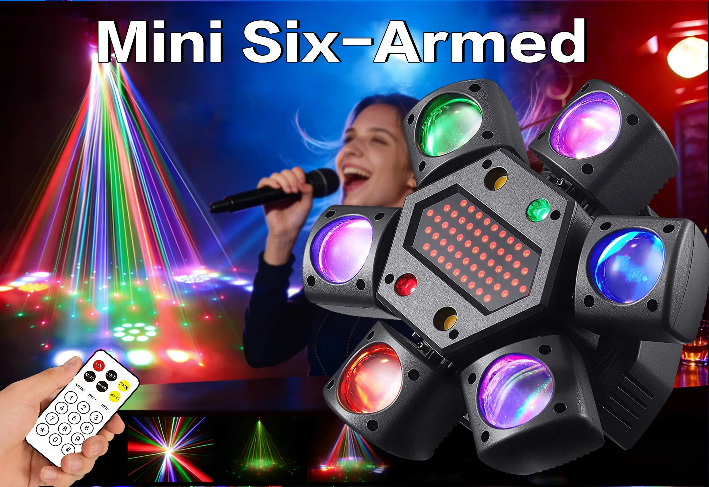 Mini Sechsarmiges DJ-Licht 80W RGBW Laser Schallaktivierte DMX512 Bühnenbeleuchtung für Party Club Disco Hochzeit Weihnachten Bar – Detail 1