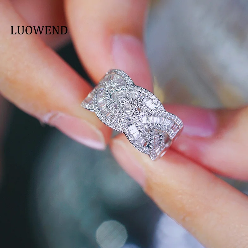 LUOWEND 100% 18K White Gold Rings Women 0.85carat Real Natural Diamond Engagement Ring Luxury Fashion Design High Party Jewelry