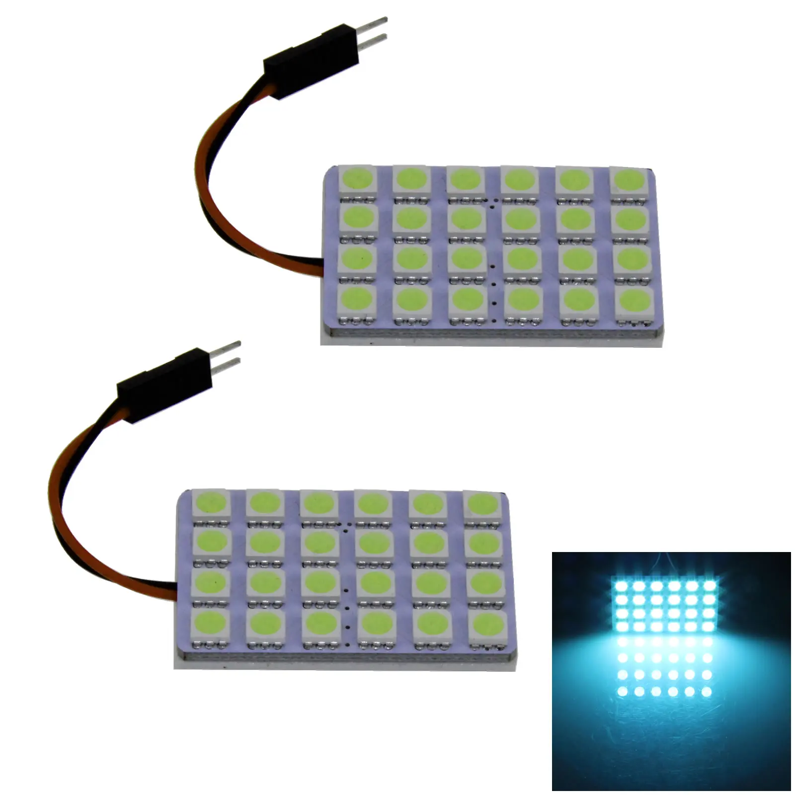 2x Ice Blue RV Panel Dome Blub Footwell Lamp 24 Emitters 5050 SMD LED T10 festoon J006-BB