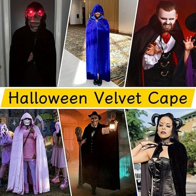 Halloween Velvet Cloak Cape for Adults and Kids, Cosplay Costume Stage Performance Soft Plush Velvet Material Unisex Design
