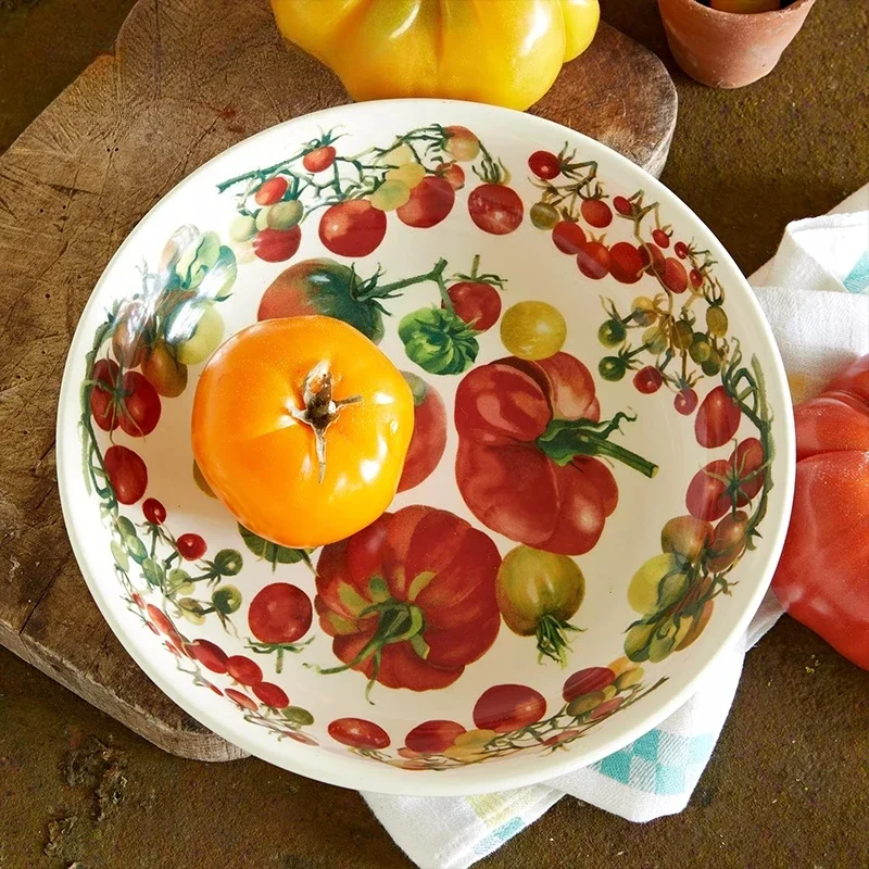 Pasta Bowl Household Plate, Vegetable Plate Ceramic Soup Plate, Tomato Pattern Plate