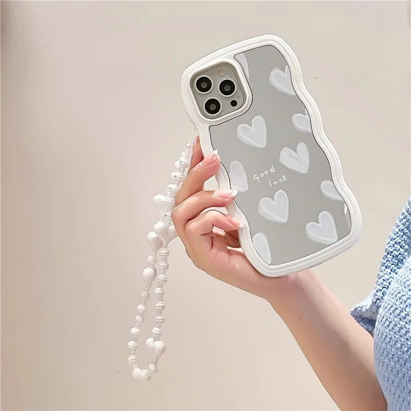 White Heart Silver Plated Mirror Case for iPhone 14 15 Pro Max 11 12 13 Pro Max Drop Protection Silicone Cover