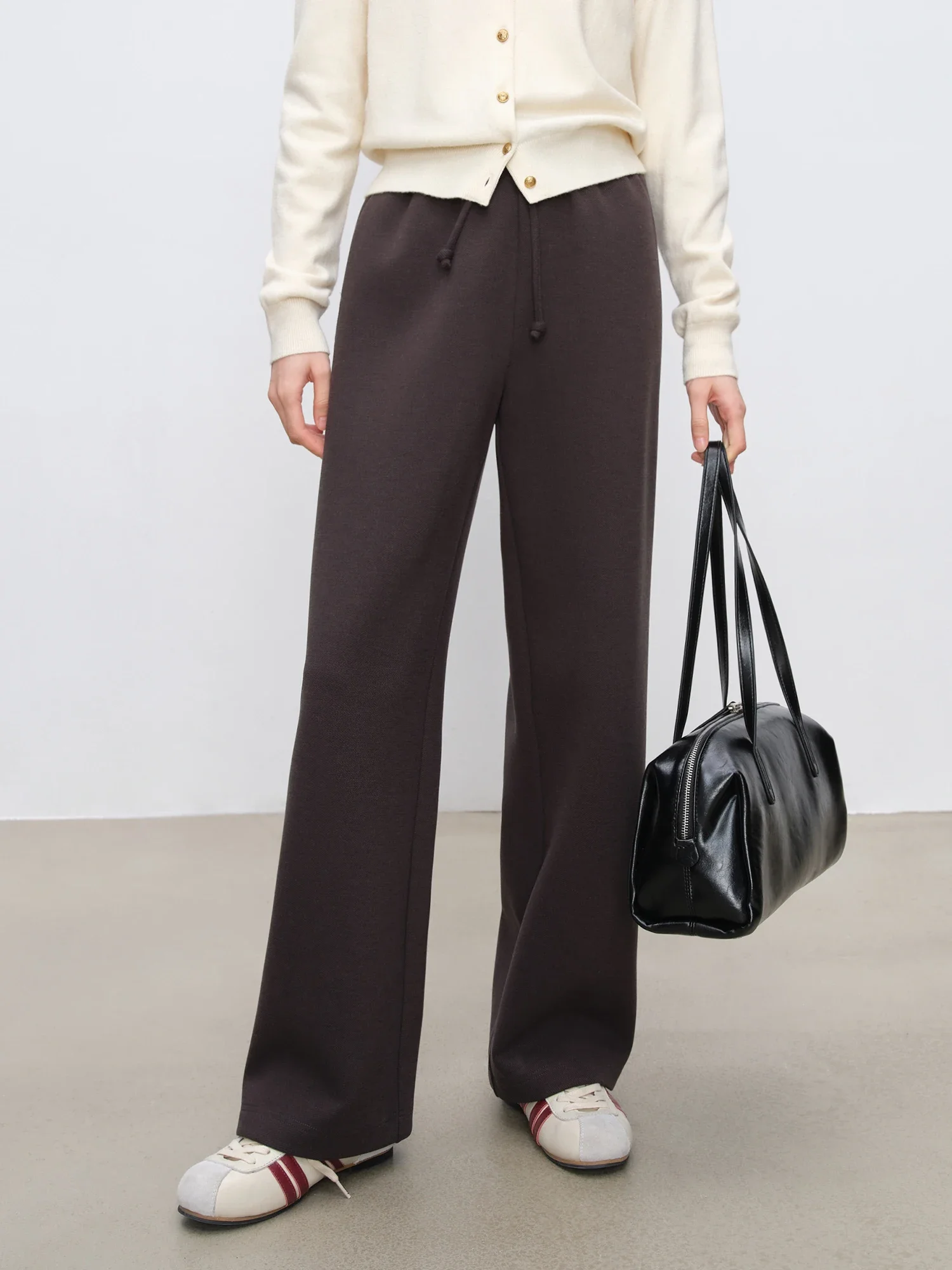 ZIQIAO Women Thicken Long Trousers 2024 Winter Beige Casual Pants 3.2% Wool 3% Acetate Simple Black Trousers 24ZQ94160