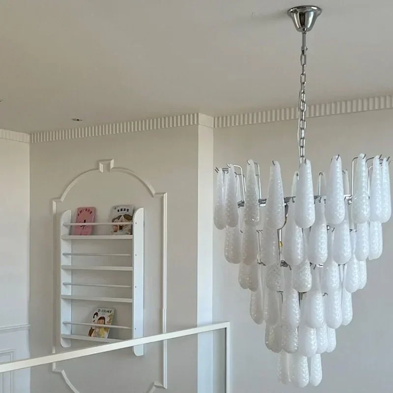 Upgrade Home Exquisite E14 LED Chandeliers Blue Glass Dimming Function Hanging Living Room Lighting Fixture Decorative