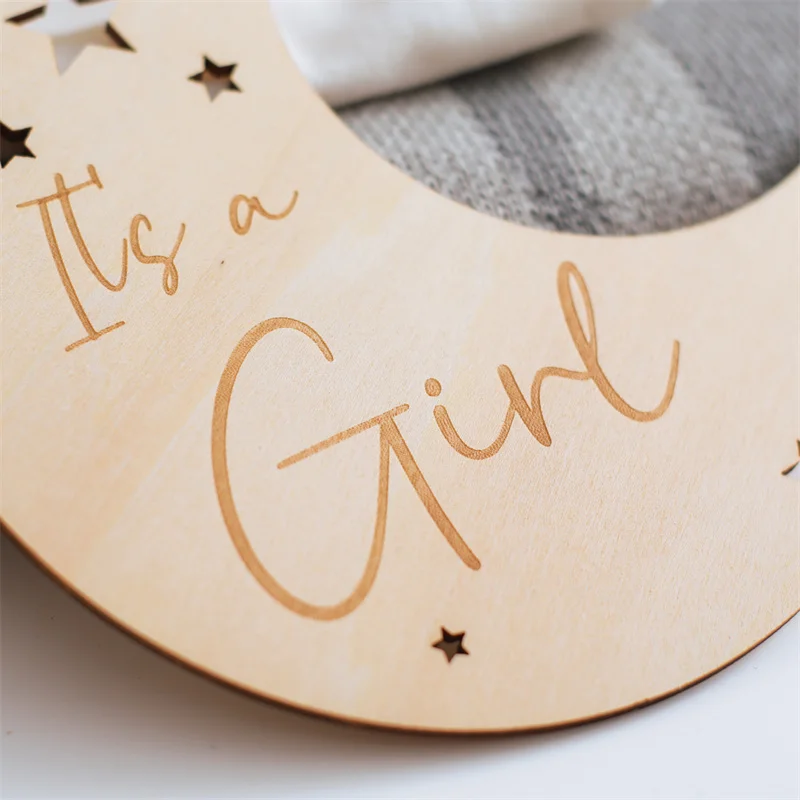 Baby Wooden Memorial Monthly Cards Moon Shape Monthly Newborn Engraved Age Photography Props Accessories Baby Birthing Gift