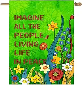 Imagine All the People Living Life in Peace Garden Flag Green 12x18 PPZ