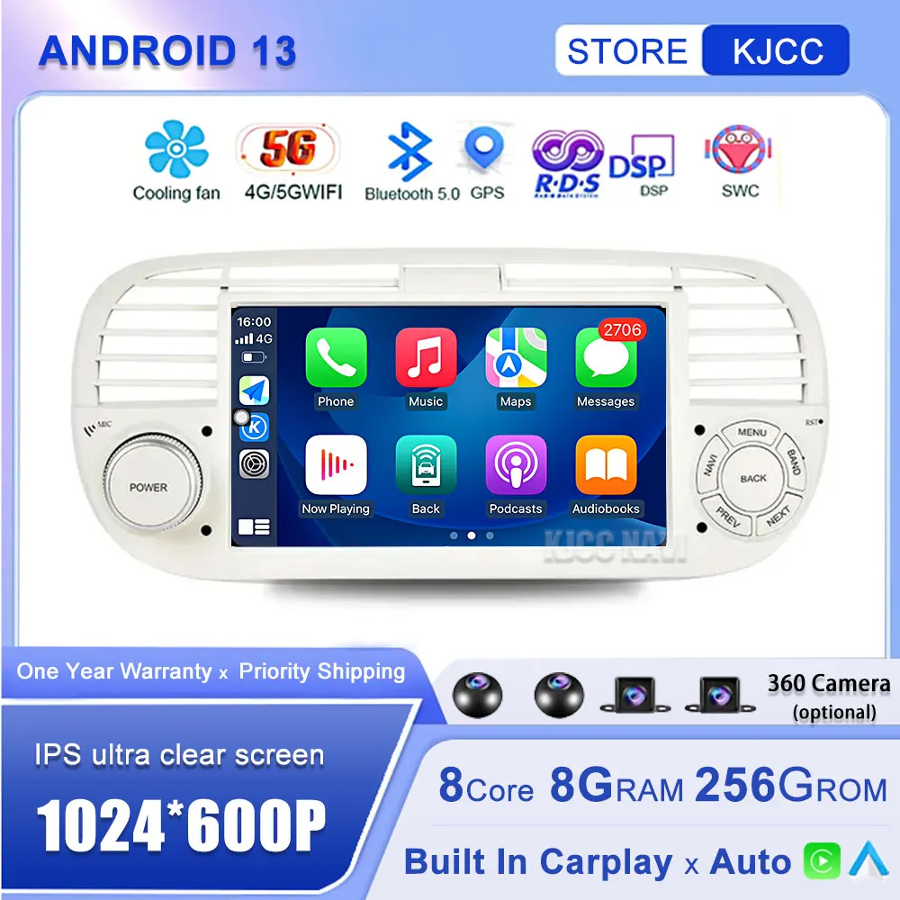 

7 Inch Android 13 Car Multimedia Player For FIAT 500 2007-2015 GPS Carplay Auto Radio RDS DSP Stereo Video Audio WIFI 4G Lte BT