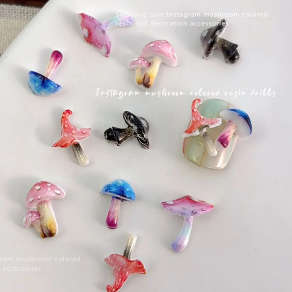 50 Uds. De dijes de uñas de setas Kawaii, piezas de resina acrílica 3D para uñas, mezcla de colores, decoración de uñas para manicura, Mini accesorios de setas
