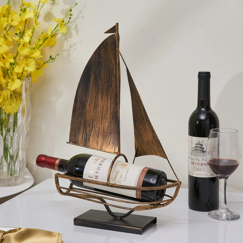 

Retro Creative Wine Iron Storage Shelves Wine Cabinet Restaurant Sailboat Home Decoration Personality Simple Couple Gift