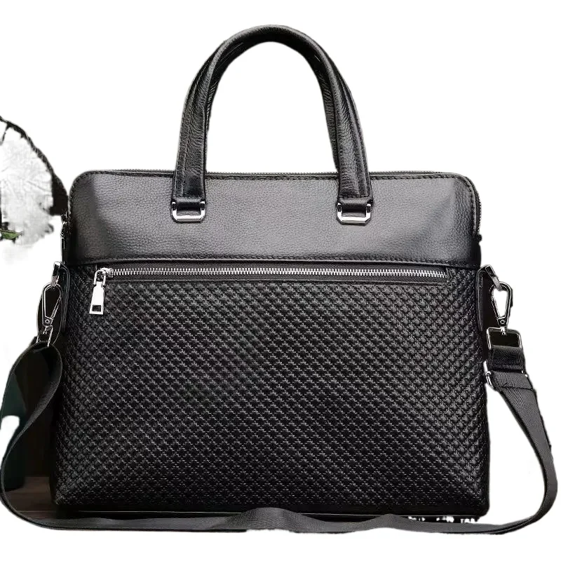

2026 New Luxury Plaid Cow Genuine Leather Business Men's Briefcase Male Shoulder Bag Men Messenger Laptop Computer Designer Bag