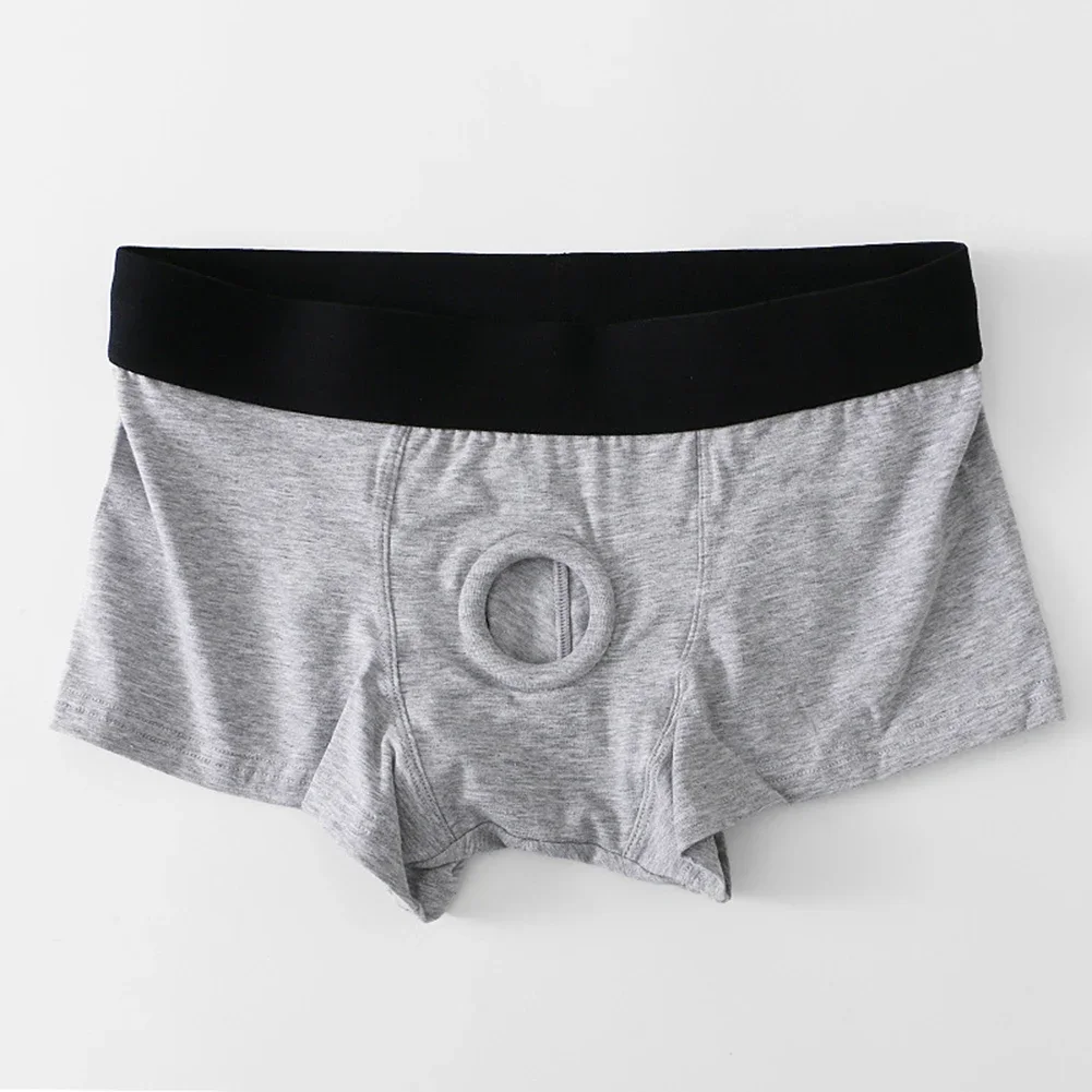 Men Cotton Skin-friendly Comfort Briefs Hole Pouch Panties Erotic Underwear Middle Waist Breathable Solid Underpants