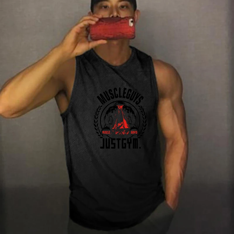 Canotte sportive per palestra Fitness Canotte per bodybuilding da uomo T-shirt senza maniche Mesh traspirante Canottiere per allenamento muscolare ad asciugatura rapida