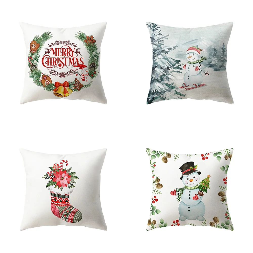 

Christmas theme snowman print pattern cushion cover home living room sofa decoration square pillow