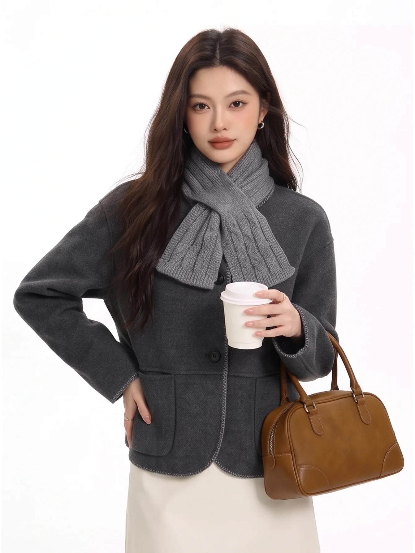Korean Style Double-Faced Wool Short Coat Loose Fit Versatile Slimming Autumn Winter Fashion for Young Women Straight Cut