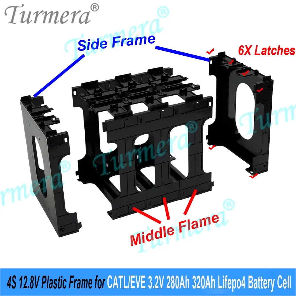 2025 New 12V 24V Battery Frame for CATL EVE 280Ah 320Ah 105Ah Lifepo4 Cells Flame-Retardant ABS PC Plastic Holder with Latches
