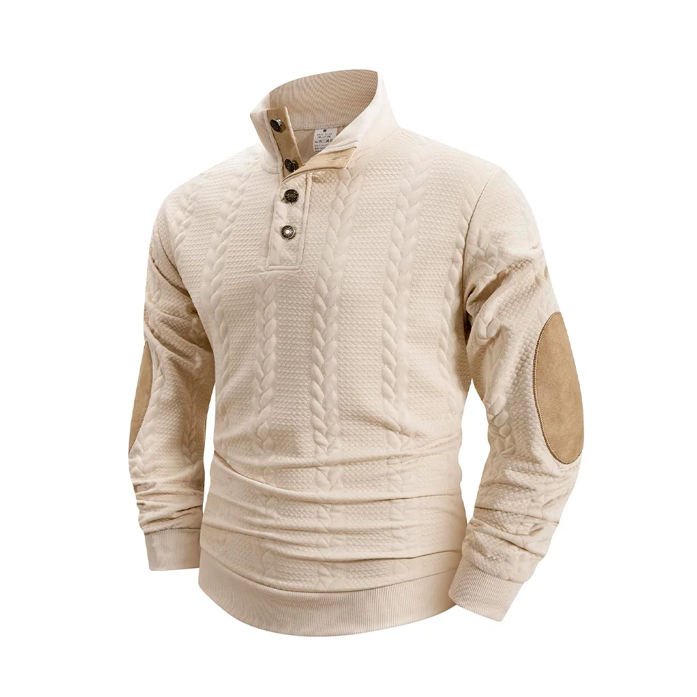 Frühling Herbst männer Casual Stehkragen Langarm Jacquard Gestrickte Pullover Pullover Taste Stehkragen Henry Sweatshirt – Detail 7