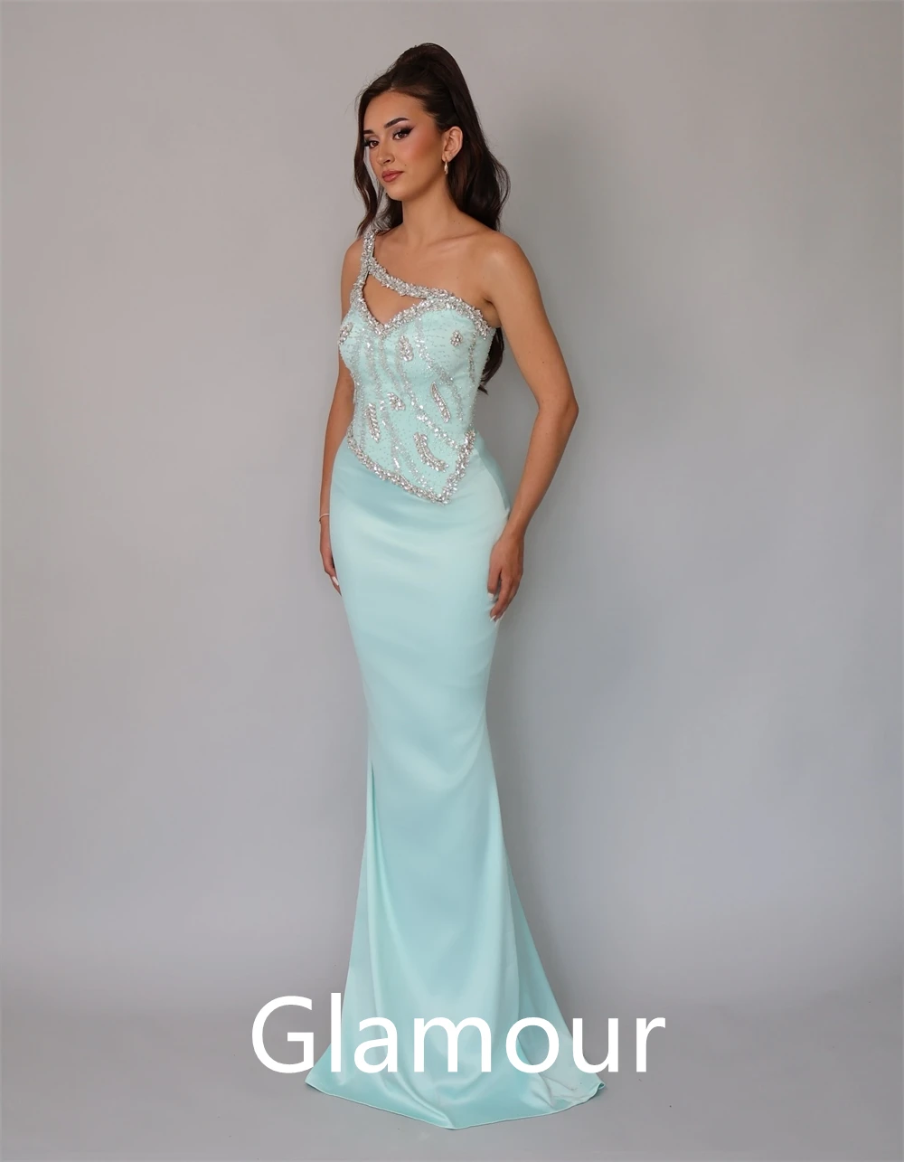 Personalizado sereia temperamento cetim vestido de noite formal um ombro sem mangas vestido de baile sexy sob medida vestidos de ocasião