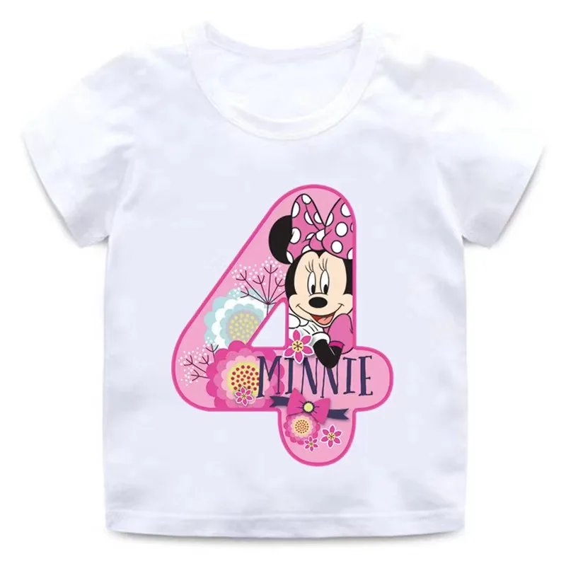 Children clothes tops minnie mouse Birthday Number Children T-shirt Kawaii  Clothes for Girls T Shirt Anime Cartoons Casual